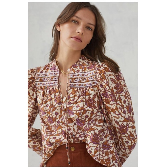 Love The Label Tops - Love the Label Floral Paisley Puff Sleeve Peasant Blouse S